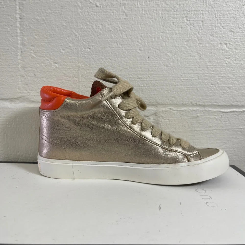 Tory Burch 51138433 Metallic Gold Leather High Top Sneaker Lace up Women's 5.5 M